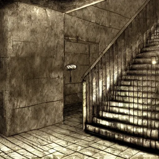 Prompt: scp - 0 8 7 staircase dark nightmare cinematic lightning, epic, realistic, ultra detailed