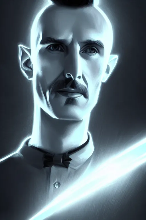 Image similar to nikola tesla, male, lightning, portrait, sharp focus, digital art, concept art, dynamic lighting, epic composition, subsurface scattering, trending on artstation, by emylie boivin 1. 0, rossdraws 2. 0