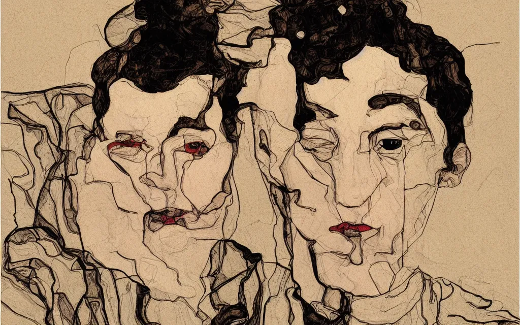 Image similar to a vector illustration portrait by egon schiele done in adobe illustrator, trending on behance