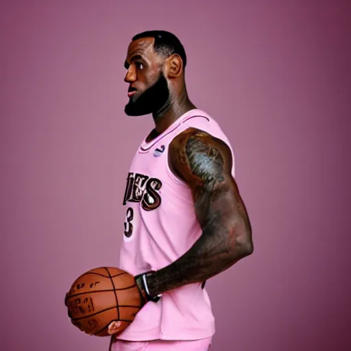 Image similar to paparazzi photo of Lebron James Lebron James Lebron James Lebron James Lebron James wearing ballet clothes, pink skirt, pink shirt, ponytail, ultra high definition, professional photography, dynamic shot, smiling, high angle view, portrait, Cinematic focus, Polaroid photo, vintage, neutral colors, soft lights, foggy, by Steve Hanks, by Serov Valentin, by lisa yuskavage, by Andrei Tarkovsky 8k render, detailed, oil on canvas, beautiful beautiful beautiful beautiful beautiful beautiful