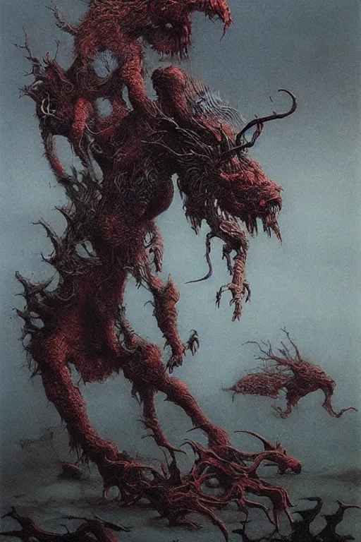 Prompt: oimmortal beast from chinese mythology, deamland of concept art, beksinski