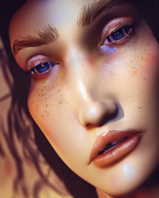 Image similar to a highly detailed metahuman 8 k close up render of bella hadid in style of hieronymus bosch trending on artstation made in unreal engine 4