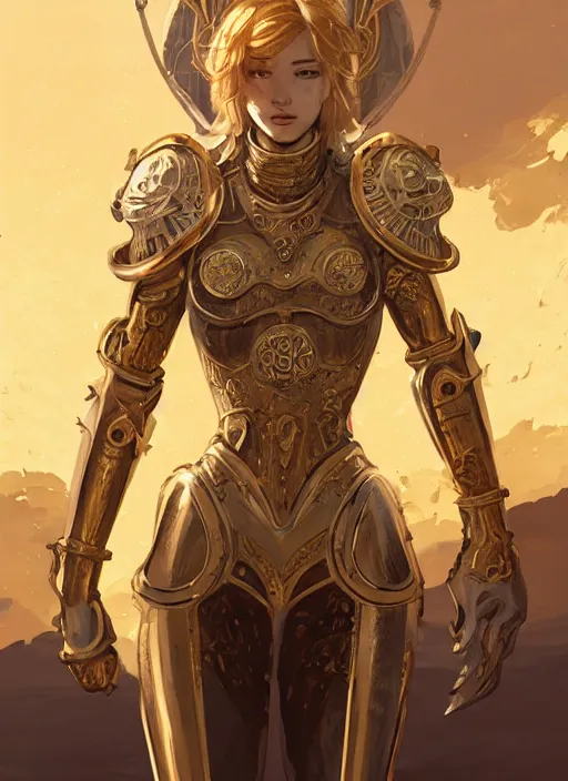 Prompt: portrait knights of zodiac girl, golden and copper shining armor, in ruined agora of athens sunrise, ssci - fi and fantasy, intricate and very very beautiful and elegant, highly detailed, digital painting, artstation, concept art, smooth and sharp focus, illustration, art by tian zi and ilya kuvshinov and wlop and z - - ed