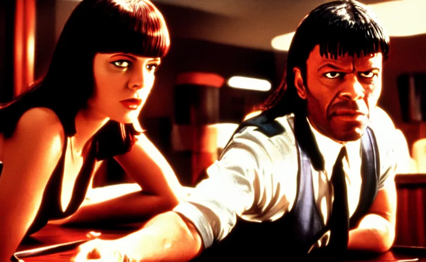 Image similar to film still of Pulp Fiction, high resolution, 4k, 8k, hd, full color