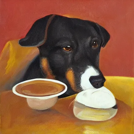 Image similar to painting of a dog eating ice cream