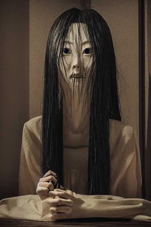 Image similar to sadako life before gone, photorealistic, smooth, 4 k, aesthetic lighting, baroque object, hyperdetailed, professional photography, pullitzer winning, photo by : canon eos 5 d mark iv, by karah mew and adnan abidi