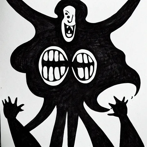 Image similar to portrait of crazy person screaming black ink on paper