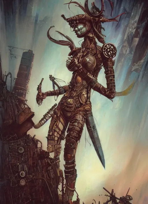 Image similar to postapocalyptic cyborg tribal warrior girl ultra realistic, blade runner, peter mohrbacher, wayne barlowe, boris vallejo, aaron horkey, gaston bussiere