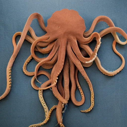 Image similar to octopus tentacles made of brown corrugated cardboard, cut out of cardboard, realistic photography, fantasy