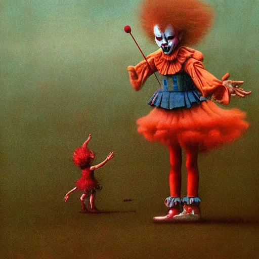 Image similar to cute young pennywise the dancing clown by beksinski