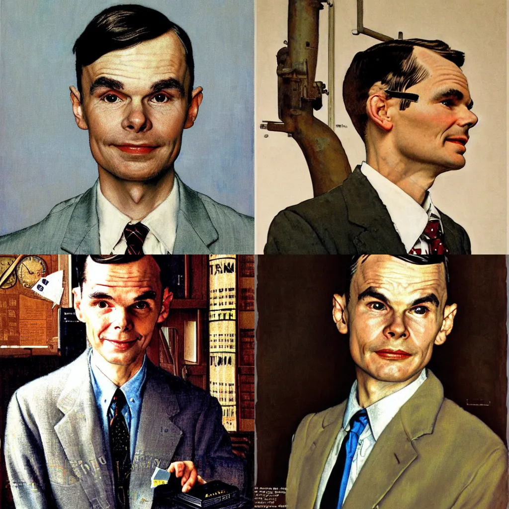 Prompt: portrait of alan turing, by norman rockwell