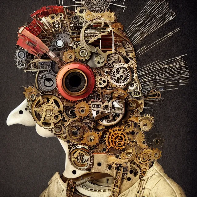 Prompt: profile portrait of a bird, computer parts, mechanical parts, by giuseppe arcimboldo, steampunk, cyberpunk, futuristic, psychedelic, surreal, sci - fi, vaporwave, alien, dreamlike.