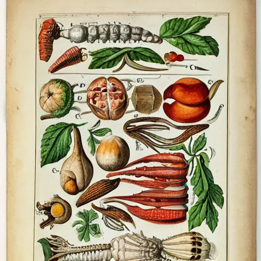 Image similar to anatomical diagram of a refrigerator, by maria sibylla merian