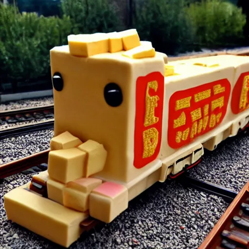 Image similar to locomotive train made out of tofu