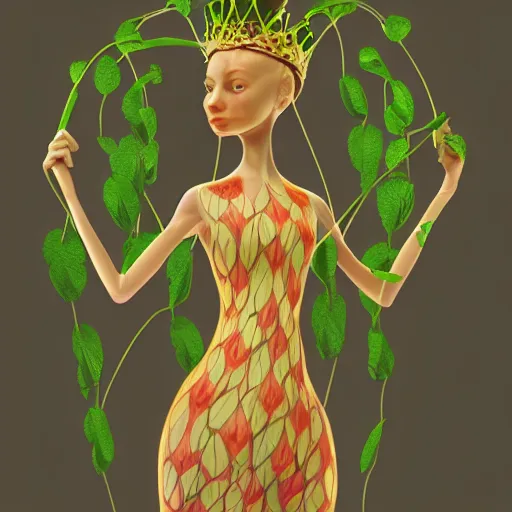 Prompt: cell shaded humanoid onion goddess, flower vine dress, crown, artstation, 4 k