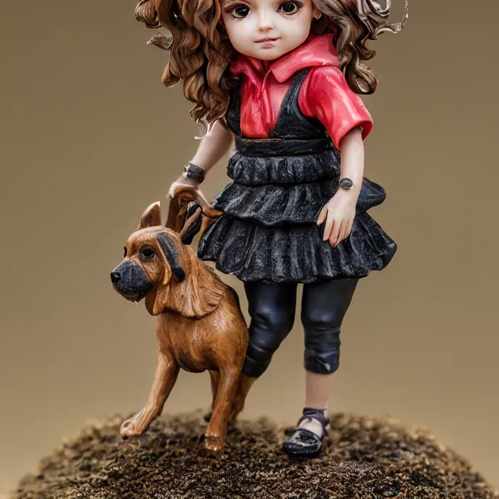 Prompt: 80mm resin detailed miniature of a Girl with a Dog, Product Introduction Photos, 4K, Full body,