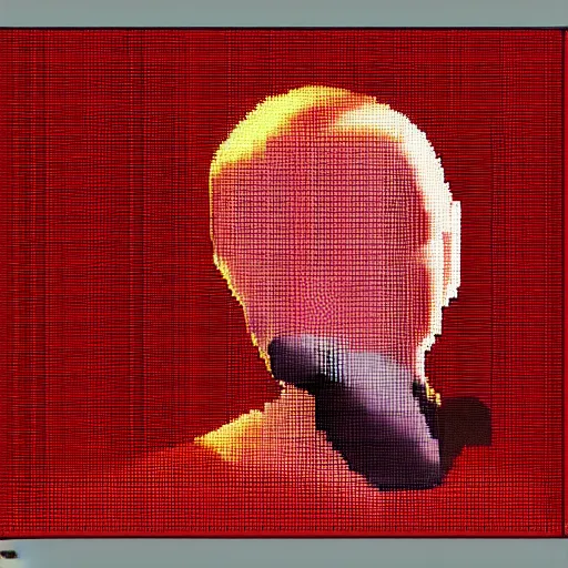 Image similar to Putin crying, pixel art, dramatic, cinematic, red background