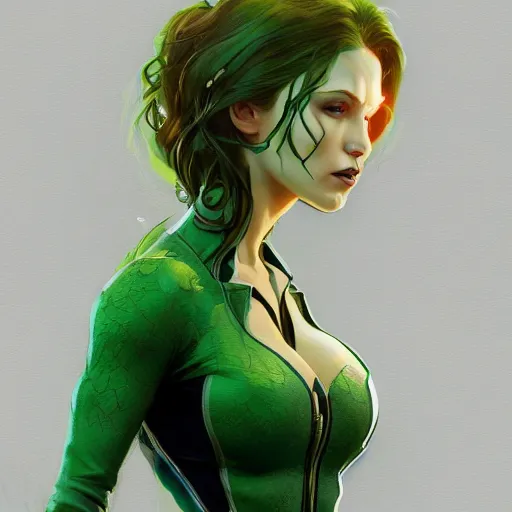 Image similar to full figure ultra realistic illustration, poison ivy from dc comics wearing a bomber jacket, highly detailed, digital painting, artstation, concept art, smooth, sharp focus, illustration, art by artgerm and greg rutkowski and alphonse mucha
