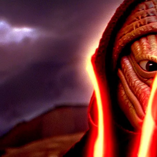 Image similar to Jar Jar Binks as a sithlord in heaven, photo