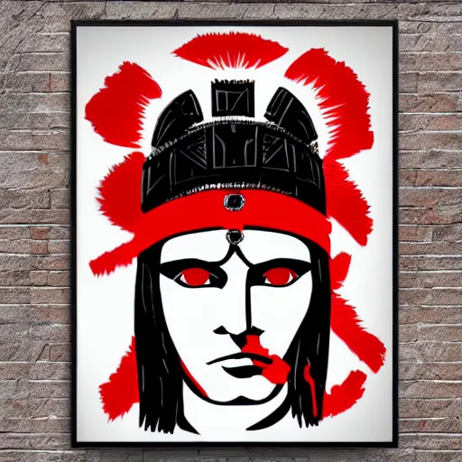 Image similar to portrait of an ancient warrior red and black theme