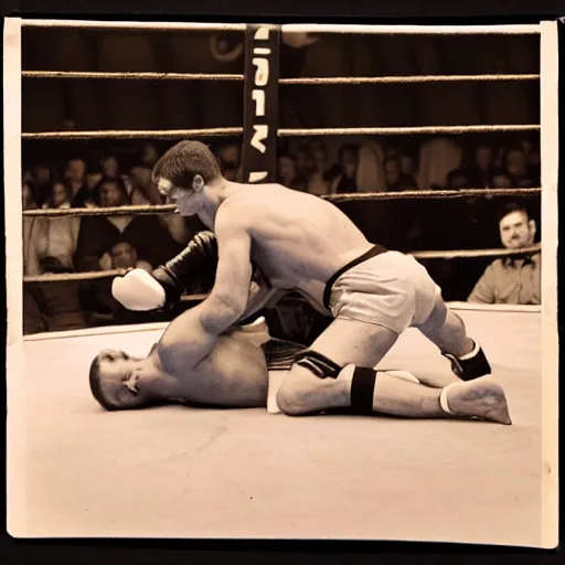 Prompt: vintage ringside photograph of a mixed martial arts fight