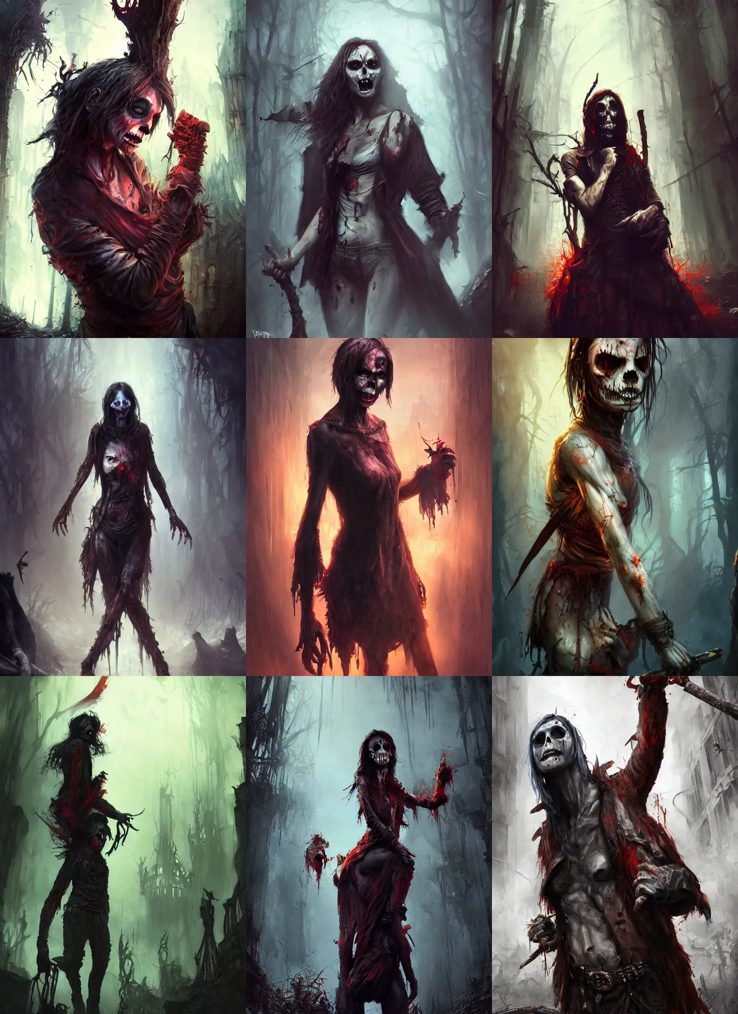 Prompt: undead in ragged clothes, vivid colors, dark shadows, contrast, concept art, sharp focus, digital art, Hyper-realistic, 4K, Unreal Engine, Highly Detailed, Dramatic Lighting, Beautiful, by Brom, bastien lecouffe-deharme