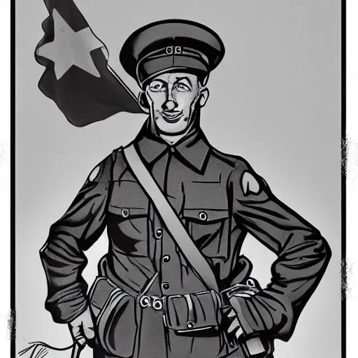 Image similar to fox animal dressed as a soldier in the style of a ww 2 propaganda poster