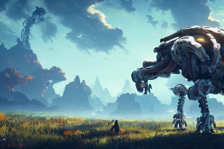 Image similar to shell - walker machine mecanical creature robot of horizon forbidden west horizon zero dawn radiating a glowing aura global illumination ray tracing hdr fanart arstation by ian pesty and alena aenami artworks in 4 k