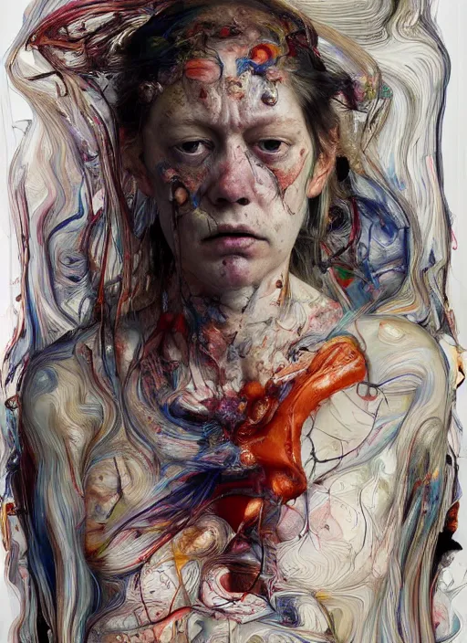 Image similar to there is ugliness in beauty, but there is beauty in ugliness. expressive sadness and fear. full body by jenny saville, scifi, neo - gothic, intricate, rich deep colors. part by james jean, part by adrian ghenie and gerhard richter.