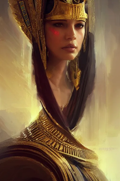 Image similar to egyptian princess, gorgeous, portrait, powerfull, intricate, elegant, volumetric lighting, digital painting, highly detailed, artstation, sharp focus, illustration, ruan jia