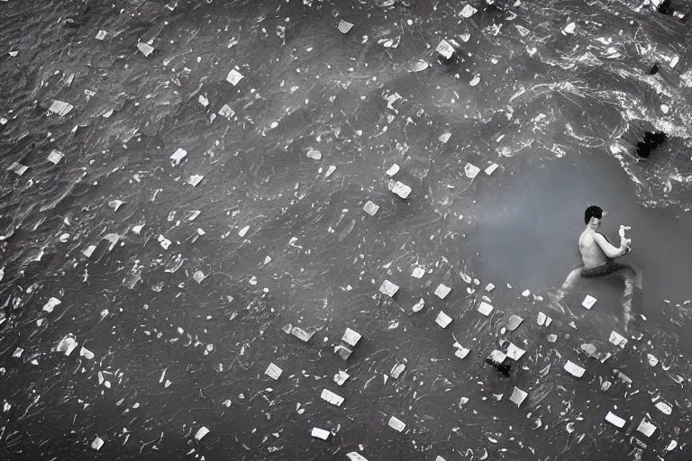 Image similar to overhead shot of a man snorkeling underwater in between submerged amsterdam buildings after the flood, photograph, natural light, sharp, detailed face, magazine, press, photo, Steve McCurry, David Lazar, Canon, Nikon, focus