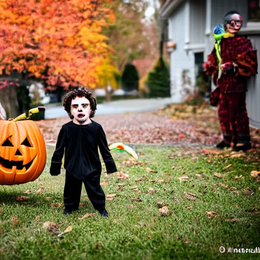 Image similar to peter dinklage trick or treating on halloween, ( sony a 7 r iv, symmetric balance, polarizing filter, photolab, lightroom, 4 k, dolby vision, photography awardm, voque, perfect face )