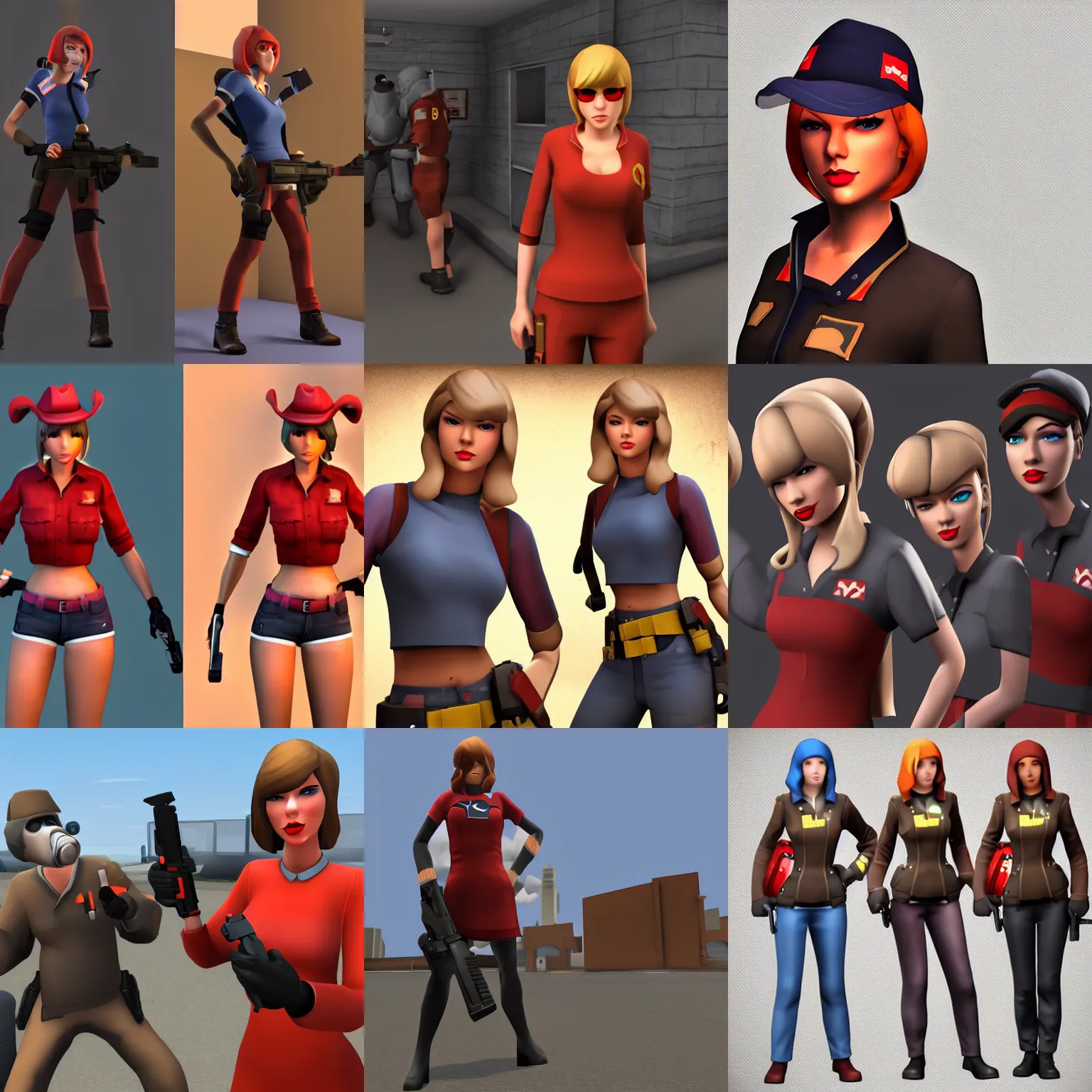 Prompt: taylor swift team fortress 2 model, rendered in sfm