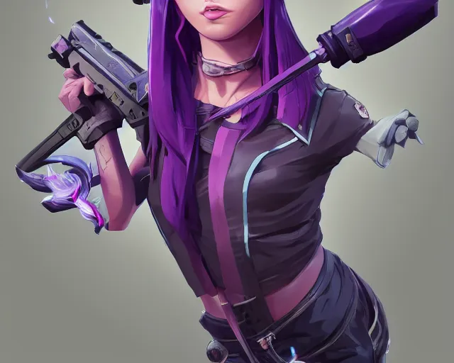 Image similar to beautiful female purple hair dagger symmetrical face eyes full length fantasy art apex fortnite Video game icon, 2d game art gta5 cover , official fanart behance hd artstation by Jesper Ejsing, by RHADS, Makoto Shinkai and Lois van baarle, ilya kuvshinov, rossdraws