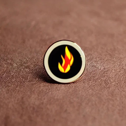 Prompt: minimalistic circle enamel pin of a alcohol cup on fire flame, retro design