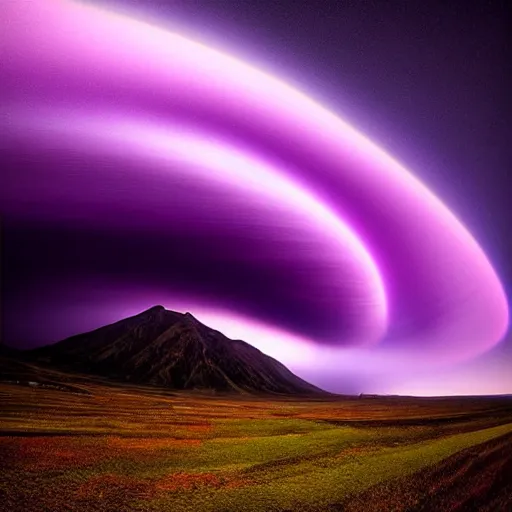 Image similar to amazing photo of a purple tornado in the sky by marc adamus, beautiful dramatic lighting