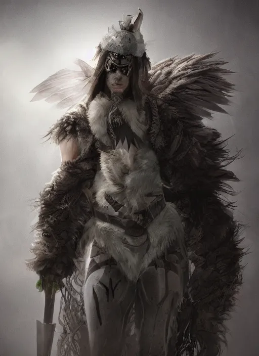 Image similar to A fantasy comic book style portrait painting of a gray pigeon with white eyes as a warrior in a atmospheric dark nest made of cannabis, unreal 5, DAZ, hyperrealistic, octane render, RPG portrait, ambient light, dynamic lighting