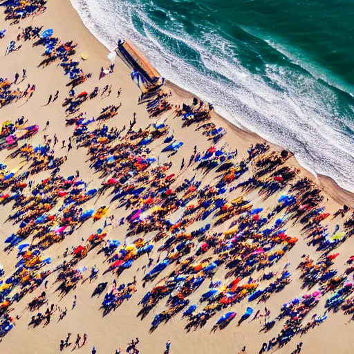 Image similar to An aerial shot of a crowded Californian beach on a sunny day