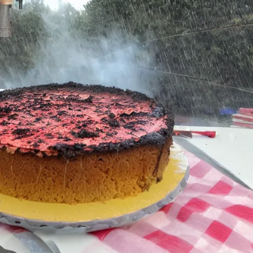 Image similar to disgruntled rain cloud extinguished wild cake fire