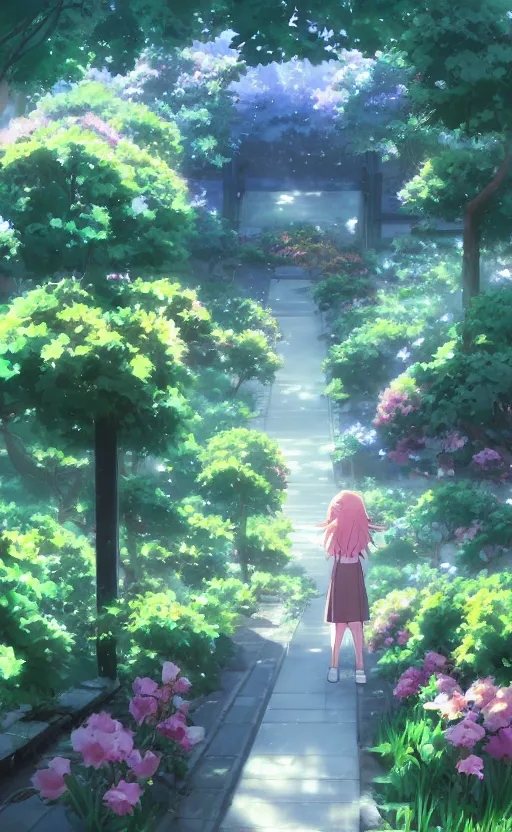 Image similar to rose garden by makoto shinkai