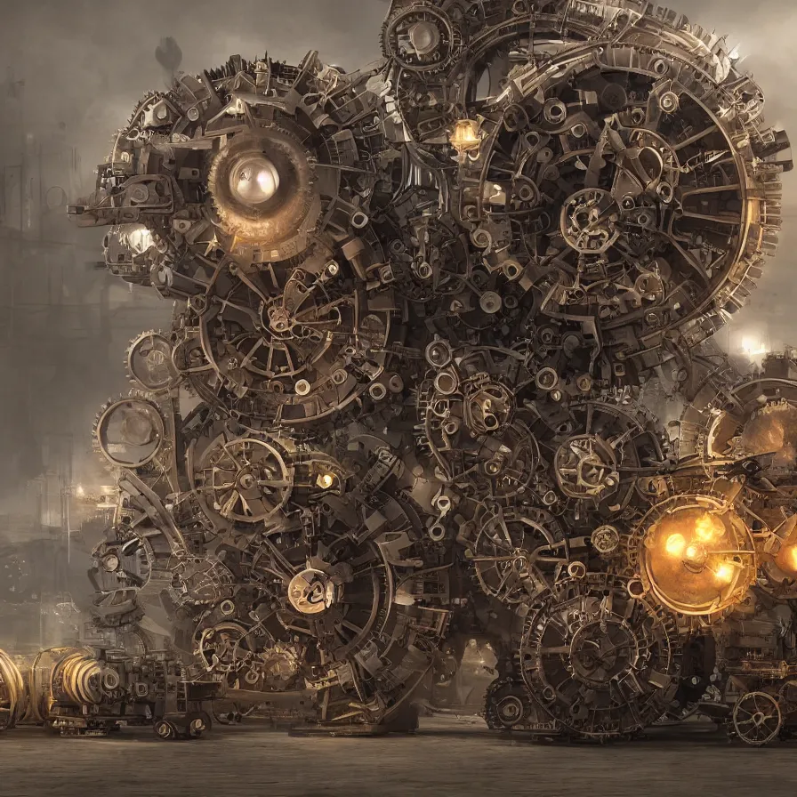 Image similar to giant mechanical steampunk hamster, gears, foggy, photorealistic, photoshop, 8 k