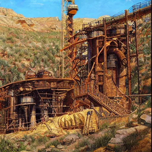 Image similar to old gold mine, art by james gurney, high details