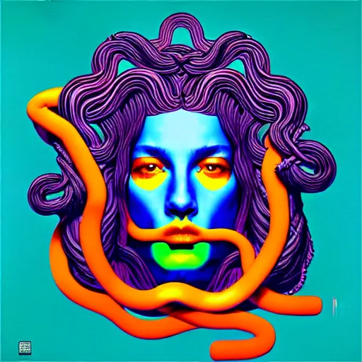 Image similar to album cover design design depicting medusa on lsd, by jonathan zawada, pi - slices, and tristan eaton, digital art