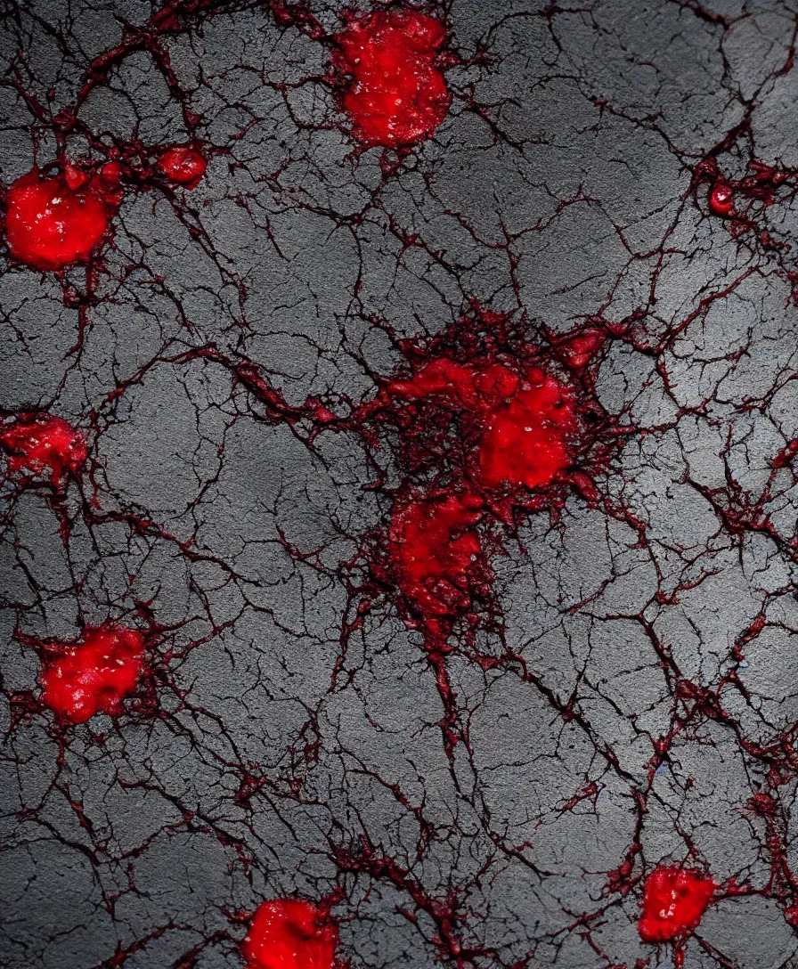 Prompt: hyper realistic close up blood on tar texture, art by greg rutkowski, intricate, ultra detailed, photorealistic, vibrante colors, trending on artstation, octane render, 4 k, 8 k