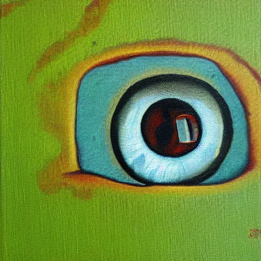 Prompt: an eye - stalk in moss shooting a laser beam. indoor. oil painting