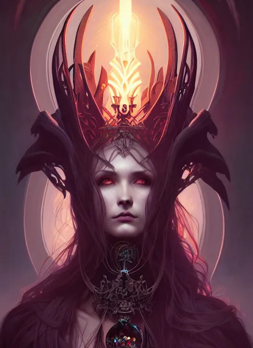 Image similar to Necromancer Sorceress goddess of death, fantasy sorceress magic, undercut hairstyle, dark light night, intricate, elegant, sharp focus, illustration, highly detailed, digital painting, concept art, matte, art by WLOP and Artgerm and Greg Rutkowski and Alphonse Mucha, masterpiece