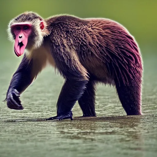 Image similar to monkey-flamingo hybrid in battle armor fighting a grizzly bear