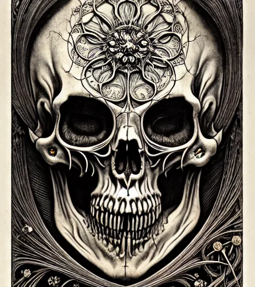 Image similar to art forms of nature by ernst haeckel, memento mori by arthur rackham, ornate antique porcelain beautiful skull mask, ultrasharp, photorealistic, hyperdetailed, octane render, polished, art nouveau, neo - gothic, gothic, intricate ornamental organic filigree, art nouveau botanicals, art forms of nature by ernst haeckel, horizontal symmetry, symbolist, visionary