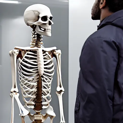 Image similar to a female skeleton talking to a male skeleton.