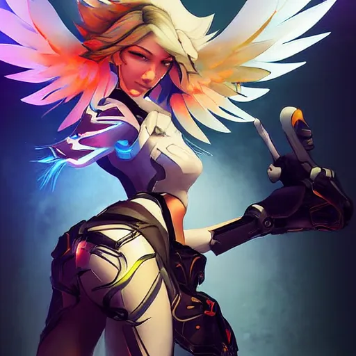 mercy ( overwatch ), digital art by android jones and | Stable ...